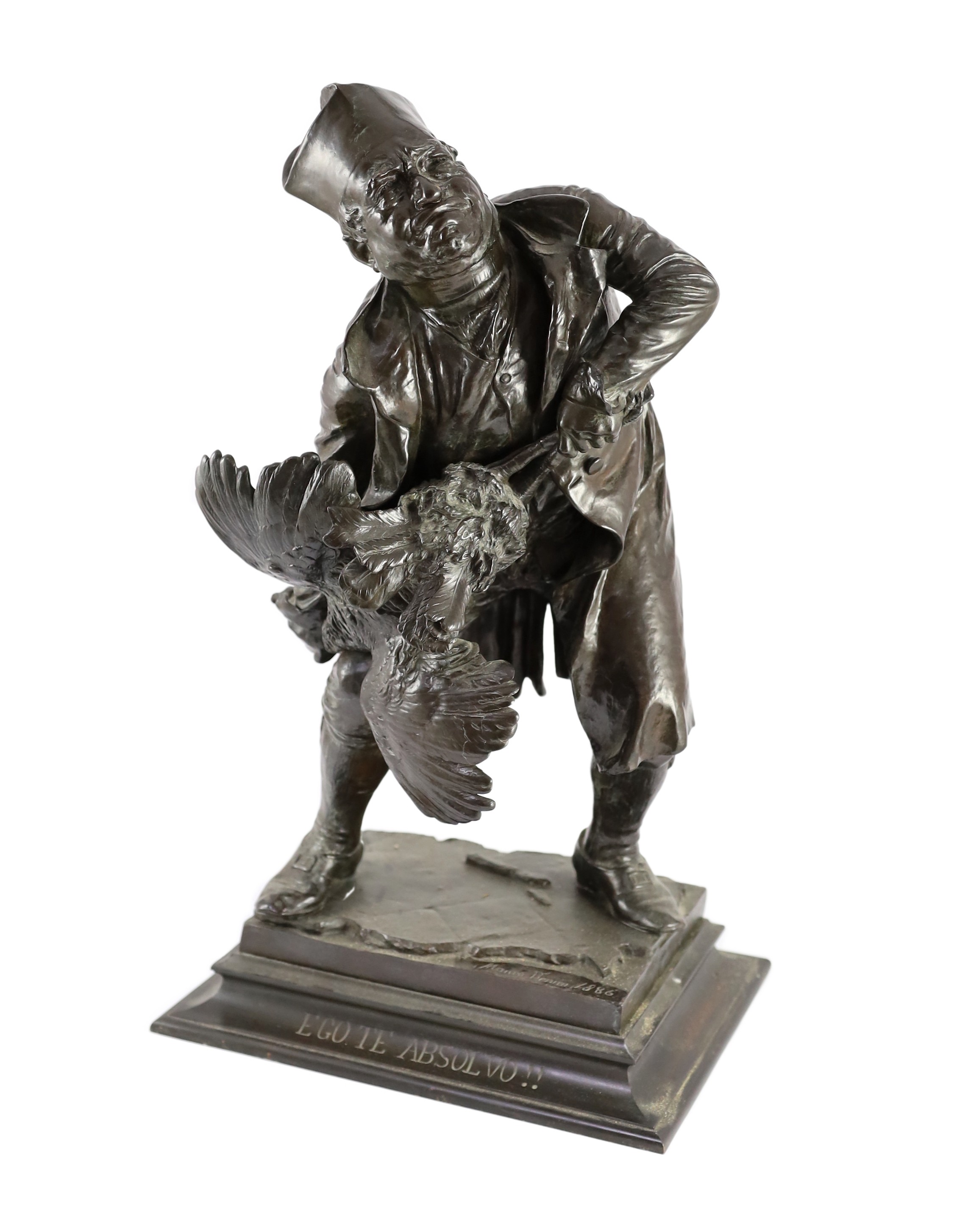 Mauro Benini (Italian, 1856-1915). A bronze figure 'Ego te Absolvo!!', 29cm wide 50cm high